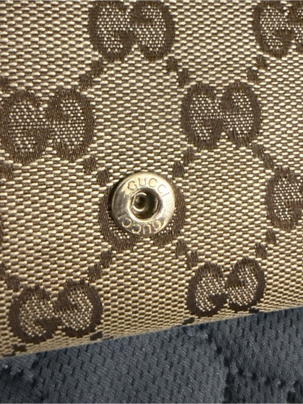 Gucci Tan Monogram Card Holder with Brown Leather Trim and Gold Logo